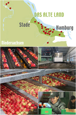 bersichtskarte der Vertragsbetriebe des Bioobst Grohandelsunternehmen Rolker bei Hamburg im Alten Land in Norddeutschland